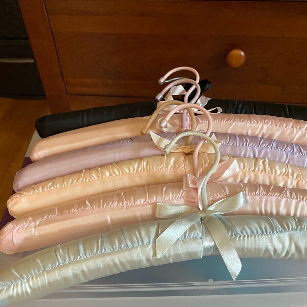 New multicolor satin covered hangers.